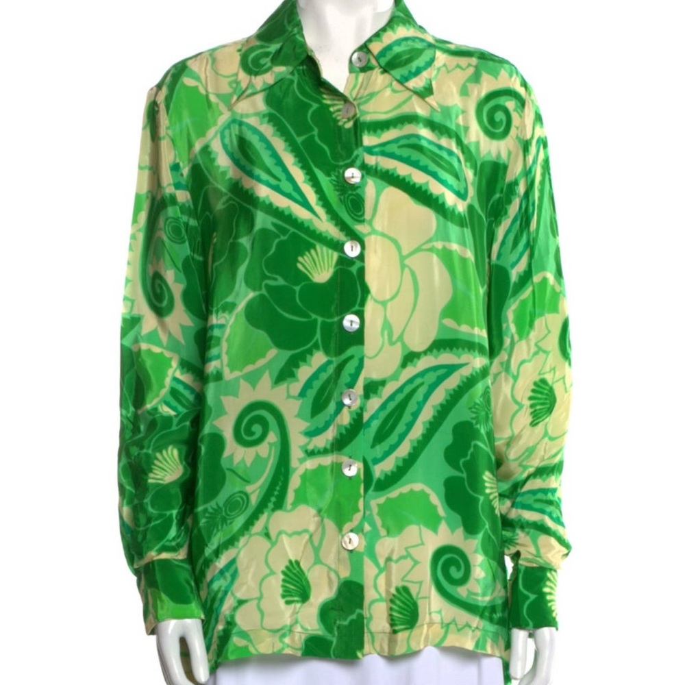 Farm Rio Vibrant Green Floral Button-Up Blouse - Perfect for Summer!